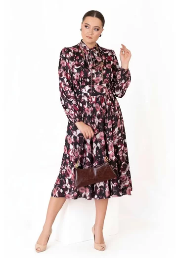 Rochie cu esarfa majesty peony din voal satinat in nuante de burgundy