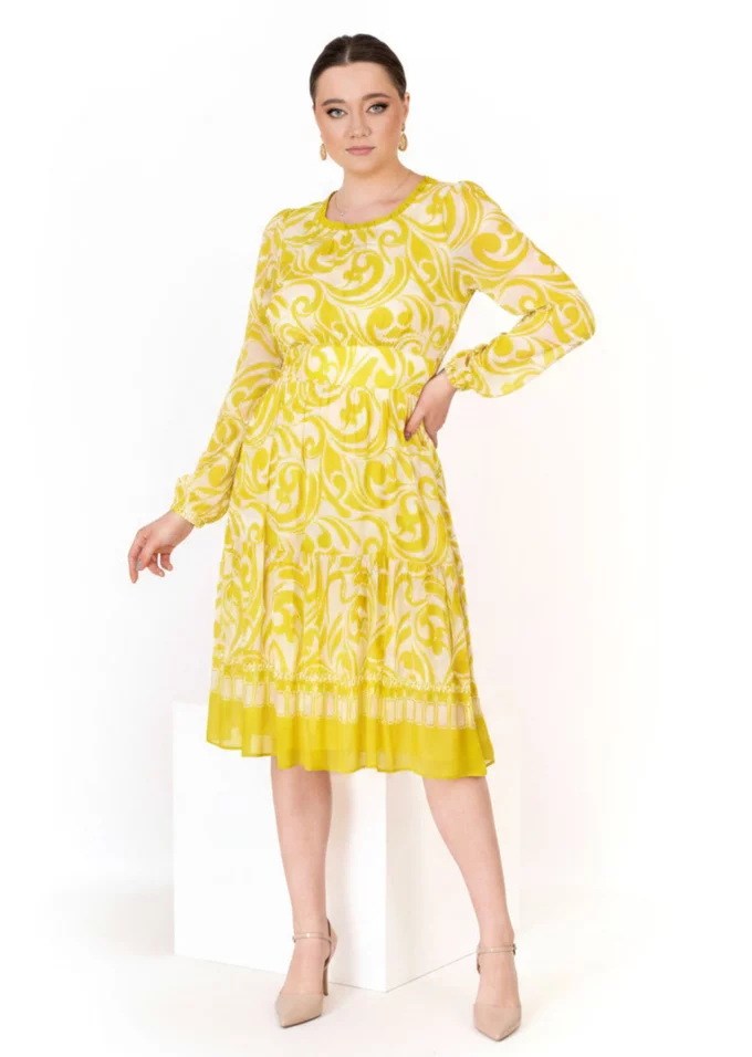 Rochie  cu grafic abstract yellow swirl