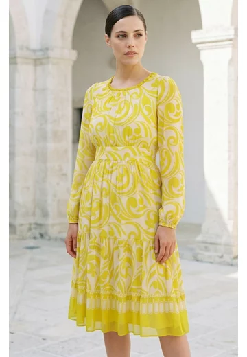 Rochie  cu grafic abstract yellow swirl