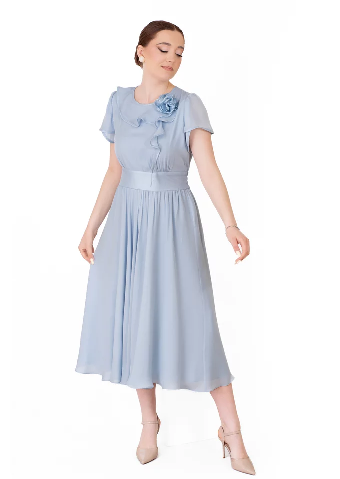Rochie de cocktail serenity din seta bleu cu accente glittery