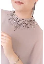 Rochie de gala a line glam beige din voal chiffon