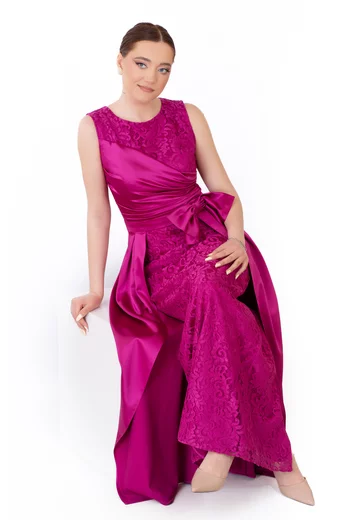 Rochie de gala absolute purple din broderie cu trena