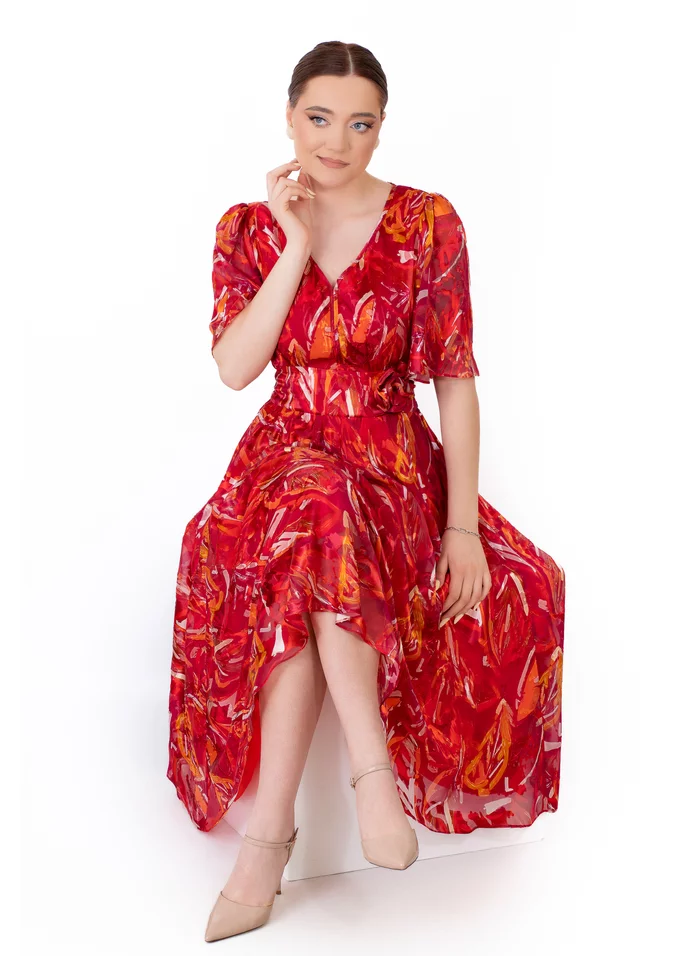 Rochie de gala absolute red fire din voal devore