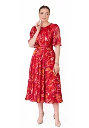 Rochie de gala absolute red fire din voal devore cu drapaj