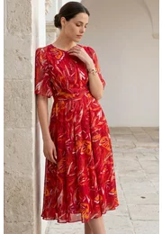 Rochie de gala absolute red fire din voal devore cu drapaj
