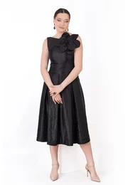 Rochie de gala black  din organza glittery decorata cu floare 3d si strasuri