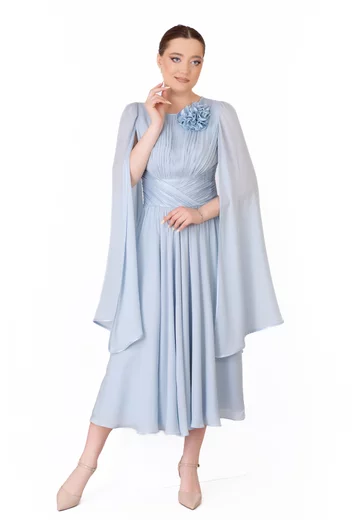 Rochie de gala blue hortensia midi drapata cu detalii glittery