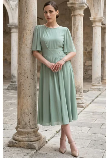 Rochie de gala celestial din voal dens cu pietre