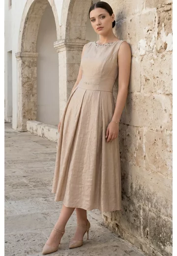 Rochie de gala champagne cream din organza glittery