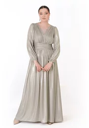 Rochie de gala classy sage green din voal peliculizat