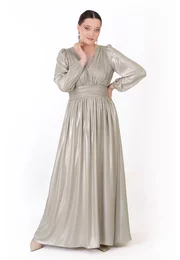 Rochie de gala classy sage green din voal peliculizat