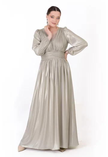 Rochie de gala classy sage green din voal peliculizat