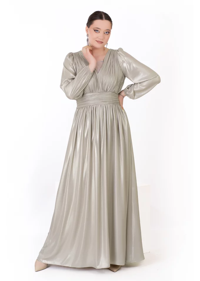 Rochie de gala classy sage green din voal peliculizat