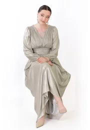 Rochie de gala classy sage green din voal peliculizat