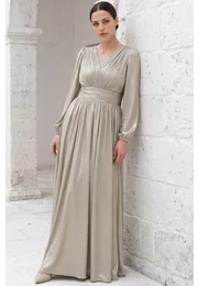 Rochie de gala classy sage green din voal peliculizat