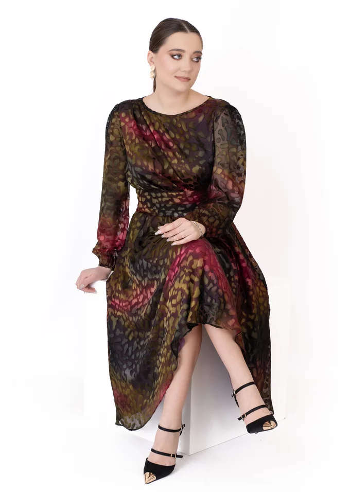 Rochie de gala colorfull din voal devore