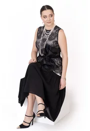 Rochie de gala dark bow din dantela tip chantilly si tafta fina