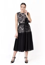 Rochie de gala dark bow din dantela tip chantilly si tafta fina