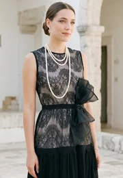 Rochie de gala dark bow din dantela tip chantilly si tafta fina