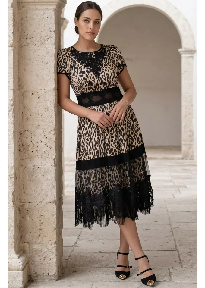 Rochie de gala ember wild din satin fin cu imprimeu animal