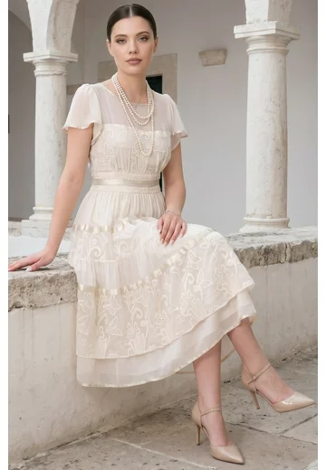 Rochie de gala gold polish din seta tip borangic