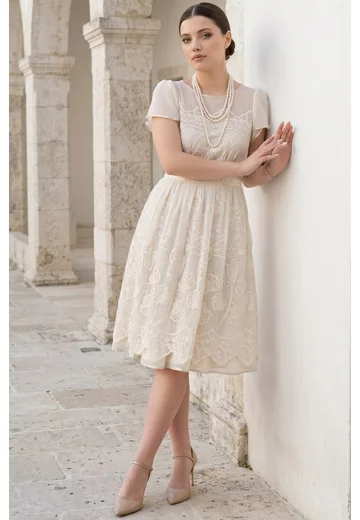 Rochie de gala gold touch din borangic brodat