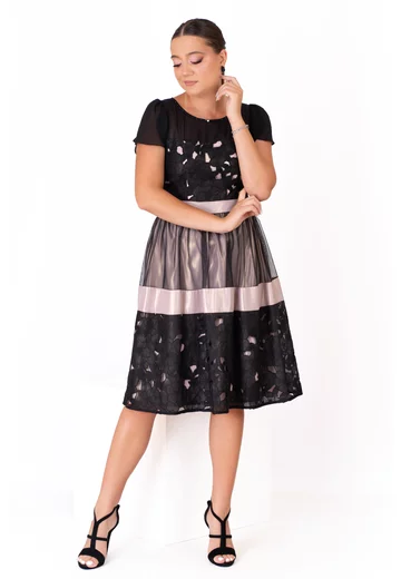 Rochie de gala golden ember din broderie ghipur in nuante bej auriu