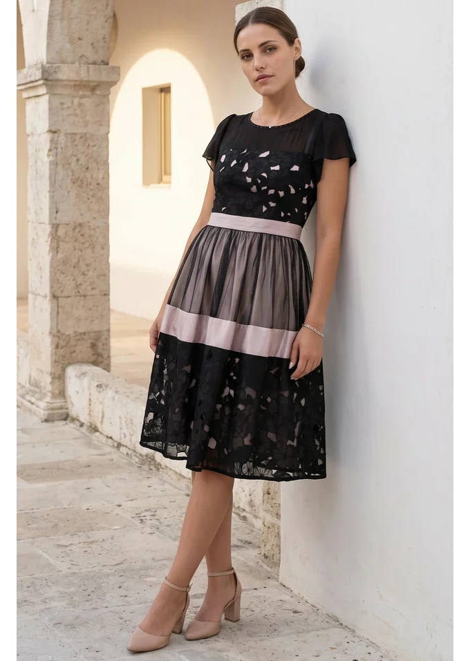 Rochie de gala golden ember din broderie ghipur in nuante bej auriu