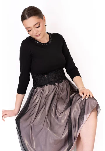 Rochie de gala Golden Night metalizata cu broderie