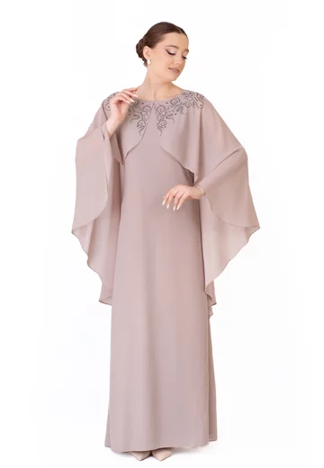 Rochie de gala imperial allure din triplu voal grizat