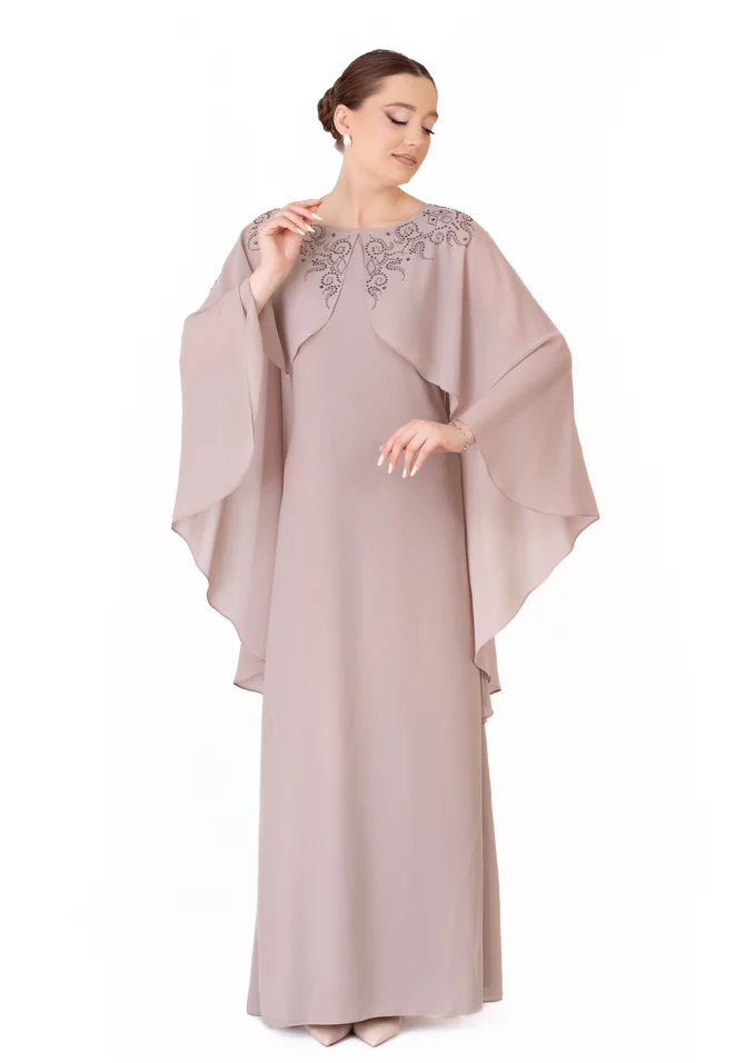 Rochie de gala imperial allure din triplu voal grizat