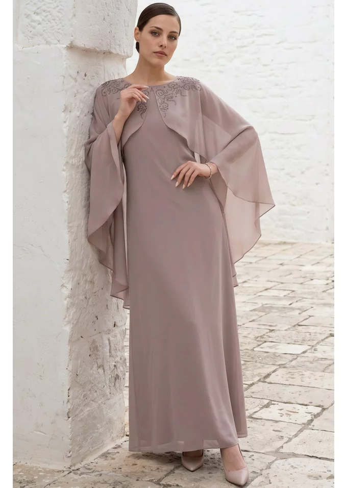 Rochie de gala imperial allure din triplu voal grizat