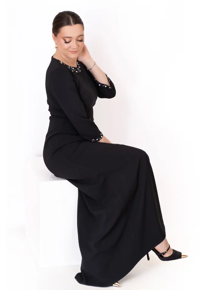 Rochie de gala midnight elegance cu ciorchine din pietre