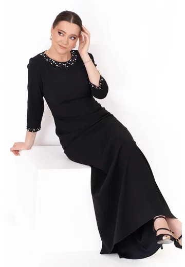 Rochie de gala midnight elegance cu ciorchine din pietre