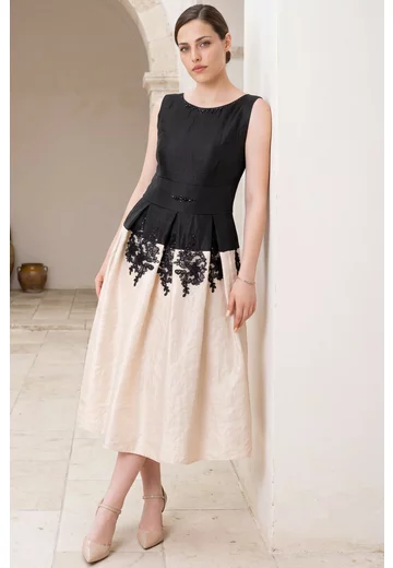 Rochie de gala noir champagne din organza glittery