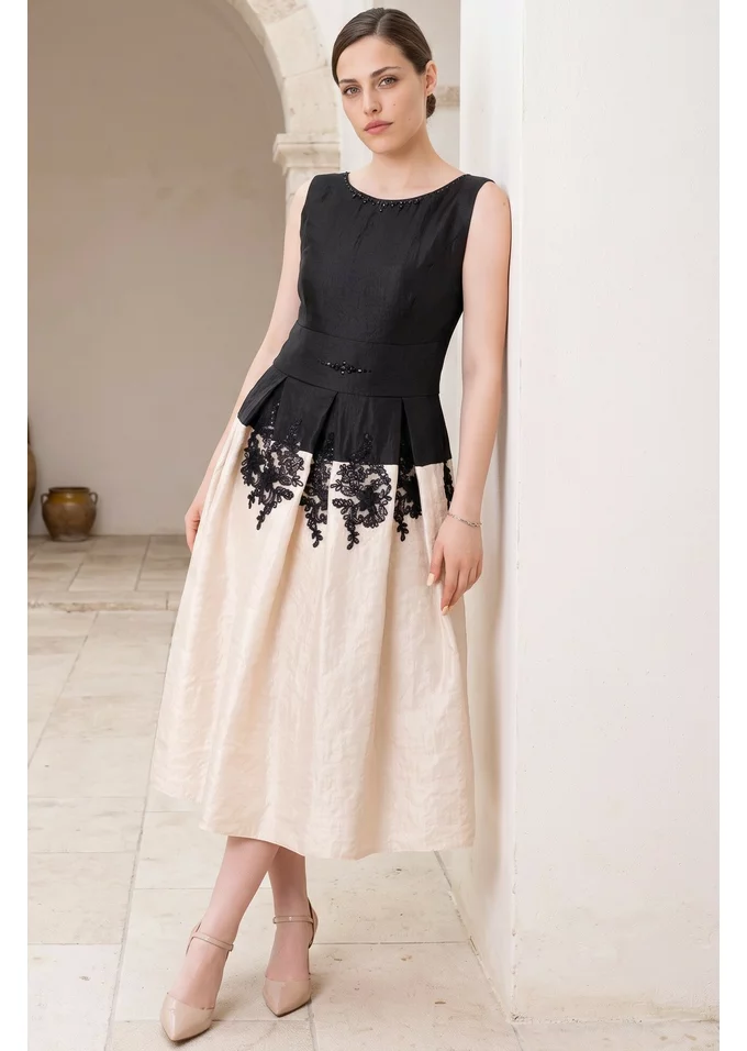 Rochie de gala noir champagne din organza glittery