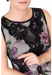 Rochie de gala passion glow din tafta imprimata si tull brodat