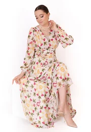 Rochie de gala  rapsody of color din chiffon policolor accesorizata cu flori