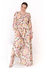 Rochie de gala  rapsody of color din chiffon policolor accesorizata cu flori