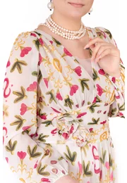 Rochie de gala  rapsody of color din chiffon policolor accesorizata cu flori