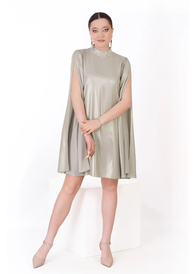 Rochie de gala sage green din voal peliculizat
