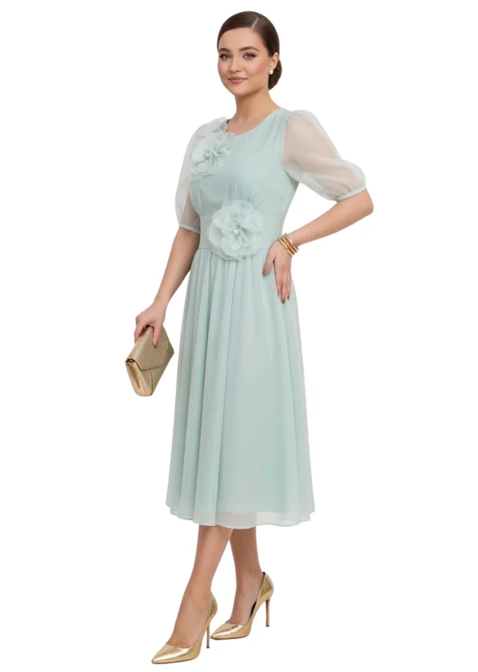 Rochie  de gala seafoam symphony din seta cu aspect gofrat