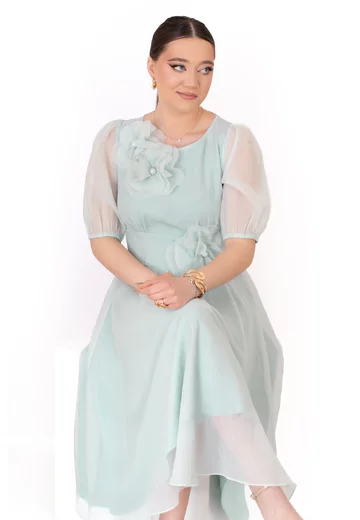 Rochie  de gala seafoam symphony din seta cu aspect gofrat