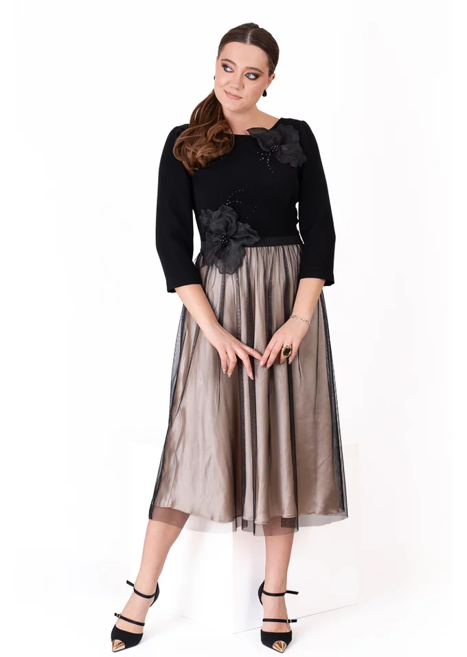 Rochie de gala shine of cream night din stofa si satin cream