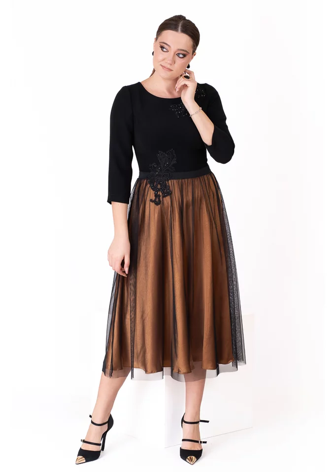 Rochie de gala shine of gold night din stofa si satin gold