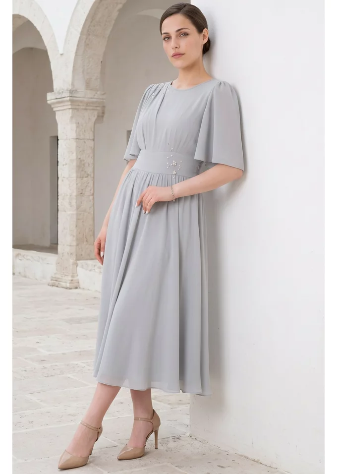 Rochie de gala stardust din voal dens cu pietre fine