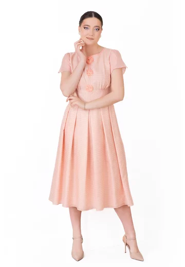 Rochie de gala sweet peach din organza in dungi fine