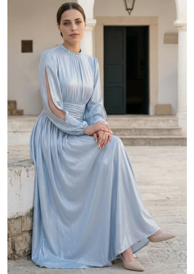 Rochie de gala topaz beauty din voal glitter cu colier de pietre