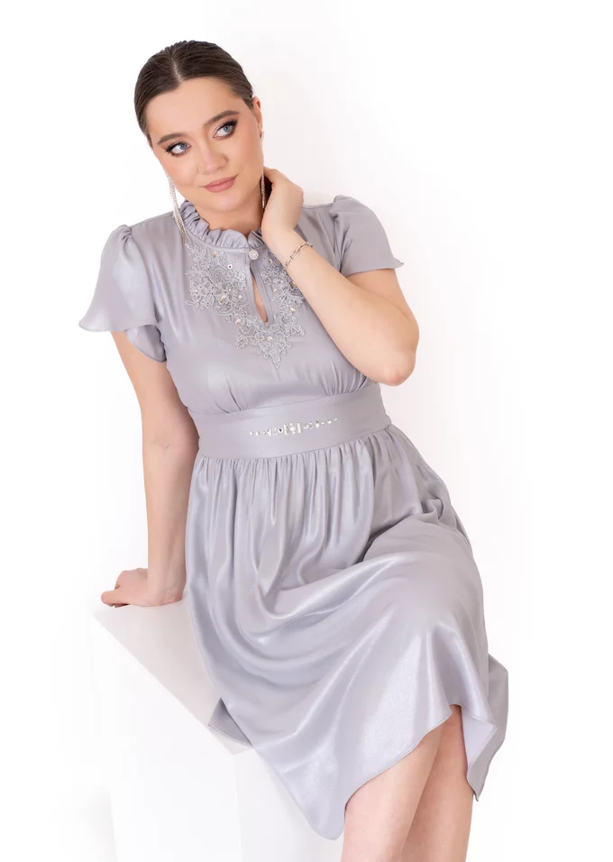 Rochie de ocazie gri cu dantela