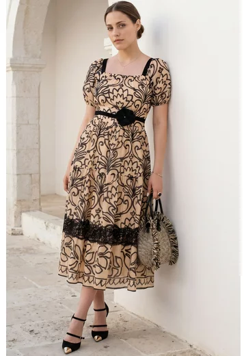 Rochie de vara desert din bumbac subtire vaporos cu floare